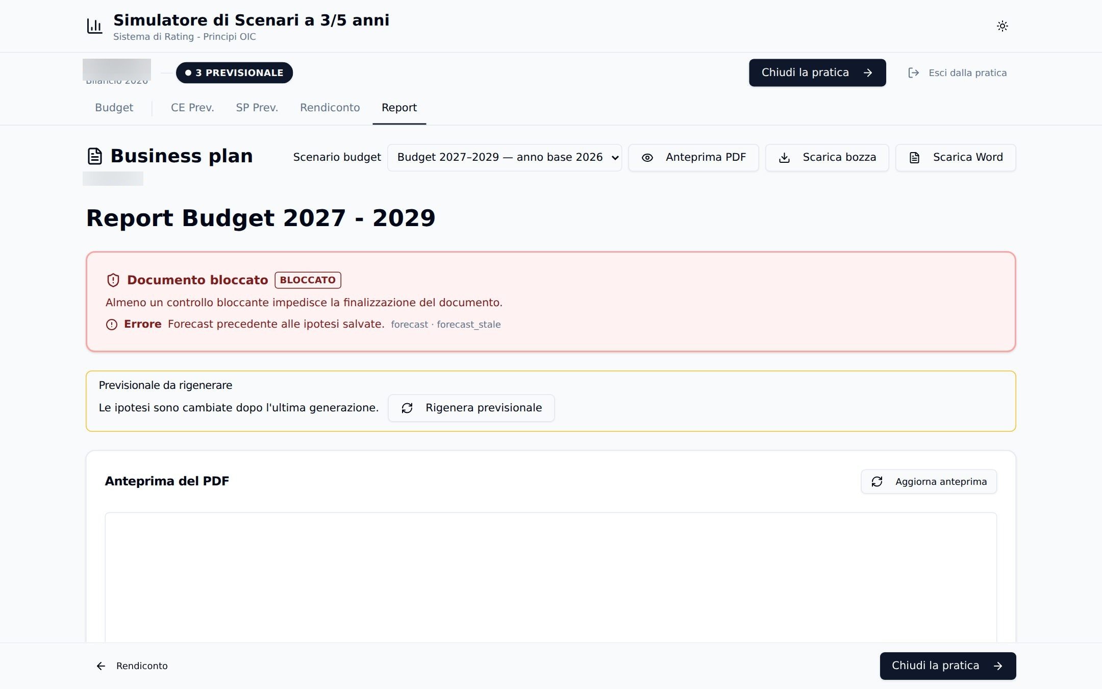 Report in stato di bozza/blocco